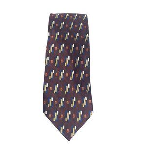 Meeting Street Burgundy Geometric Pattern Silk Tie Handmade Mens Accessory NWT